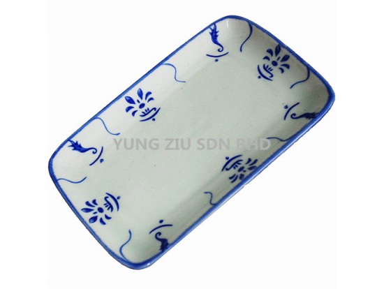 10^CERAMICS RECTANGULAR PLATE(9^)(11559)(HAND COLOR ANTIQUE BLUE)